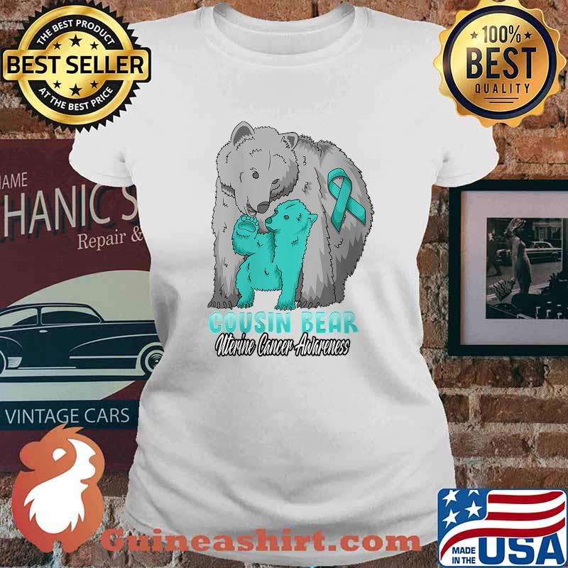 Uterine Cancer Child Awareness Cousin Bear Support Ribbon T-Shirt Ladies tee