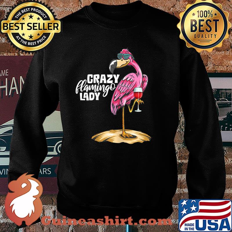 Womens Crazy Flamingo Lady Flamingo Wine Lover Fun Party Drinking T-Shirt Sweater