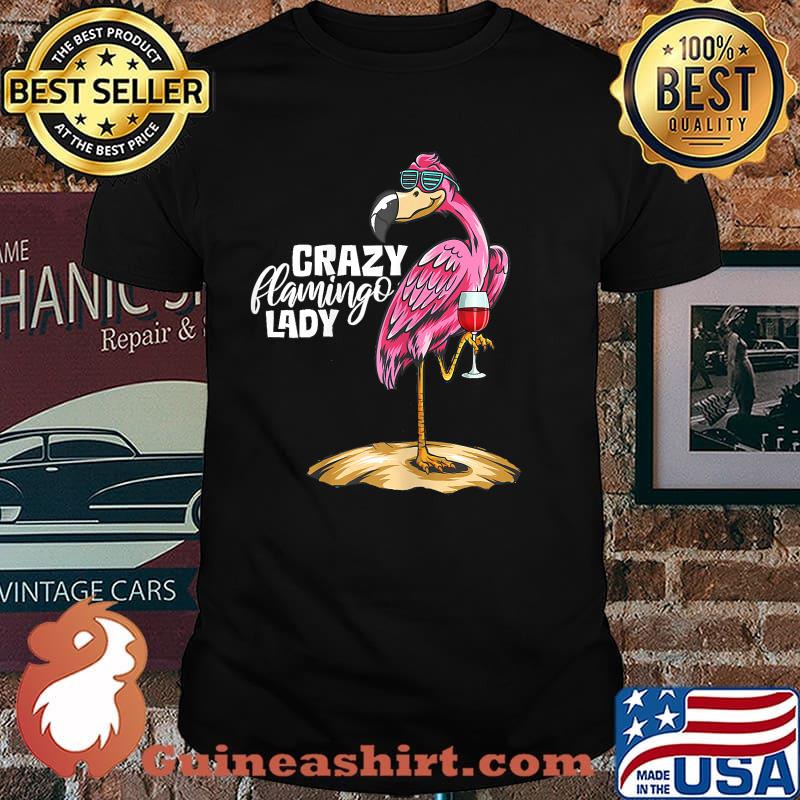 Womens Crazy Flamingo Lady Flamingo Wine Lover Fun Party Drinking T-Shirt