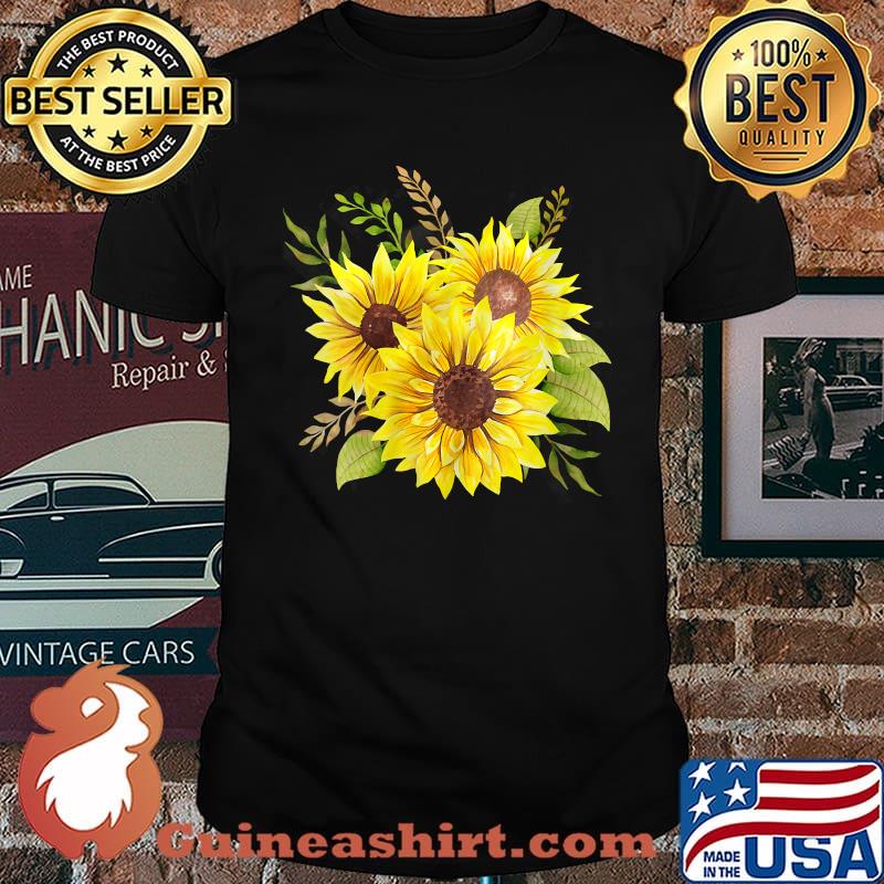 Yellow Sunflower Floral Watercolor Positivity T-Shirt