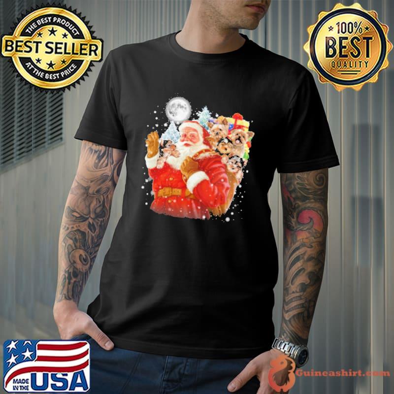 Yorkshire Terriers In Santa's Gift Bag Christmas Shirt Unisex
