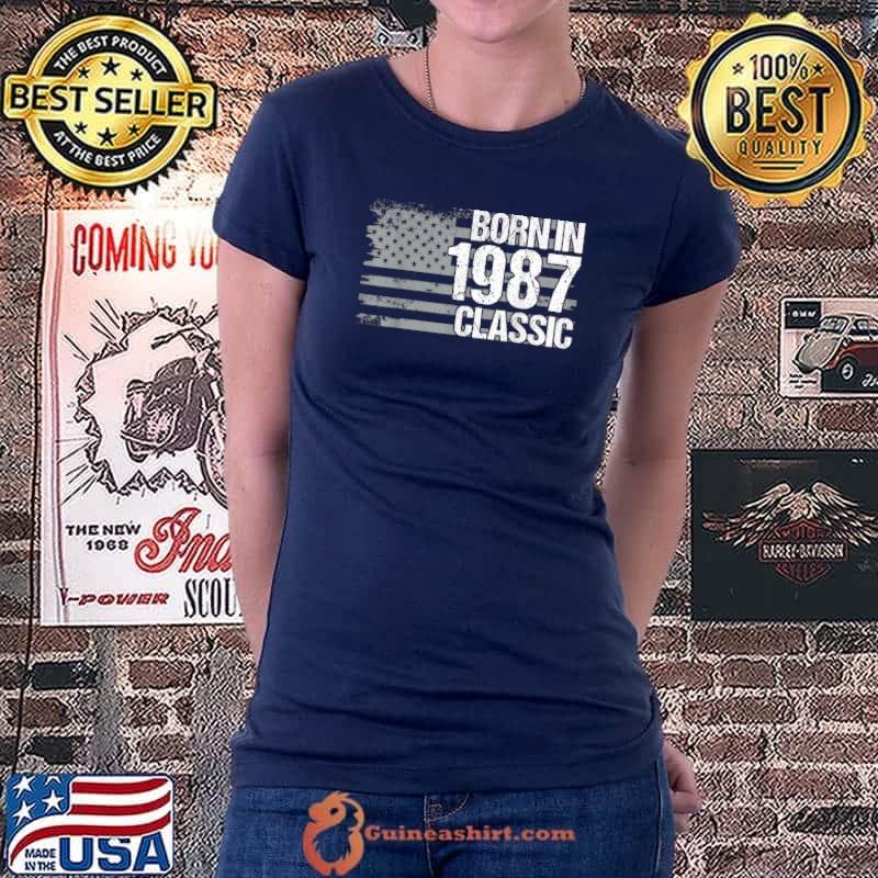 35 Year Old US Flag Vintage Classic 1987 35th Birthday T-Shirt Ladiestee