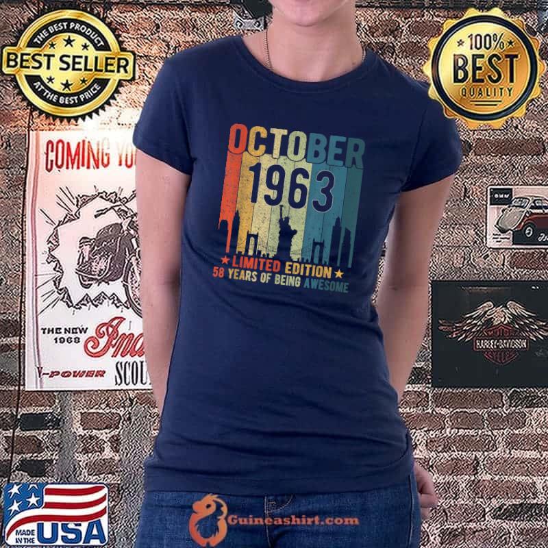 58th Birthday 58 Years Old Vintage October 1963 men women T-Shirt Ladiestee