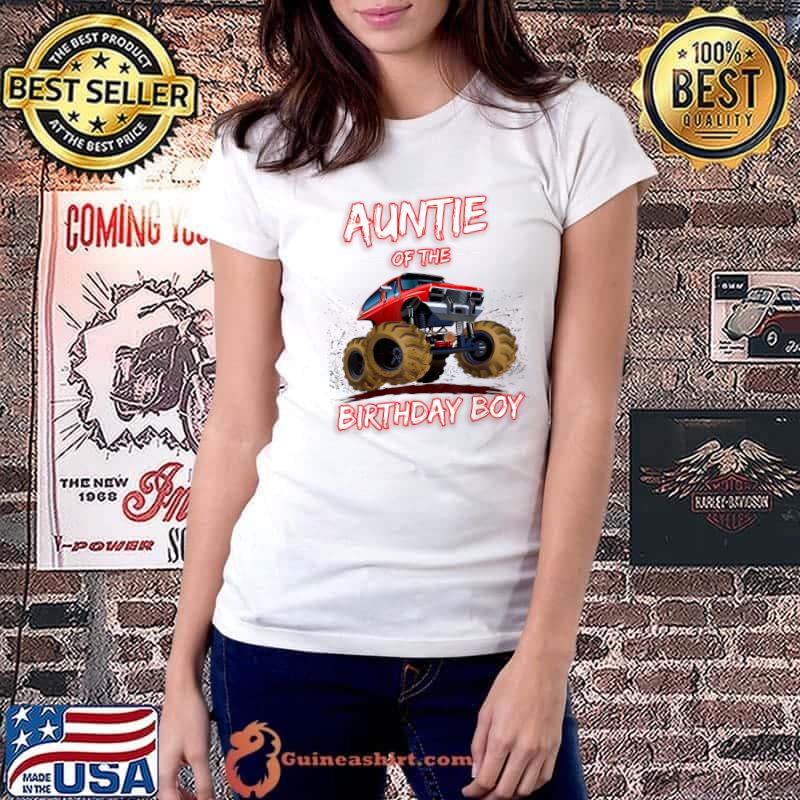 Awesome auntie Of The Birthday Boy Monster Truck Boys Party T-Shirt Ladiestee