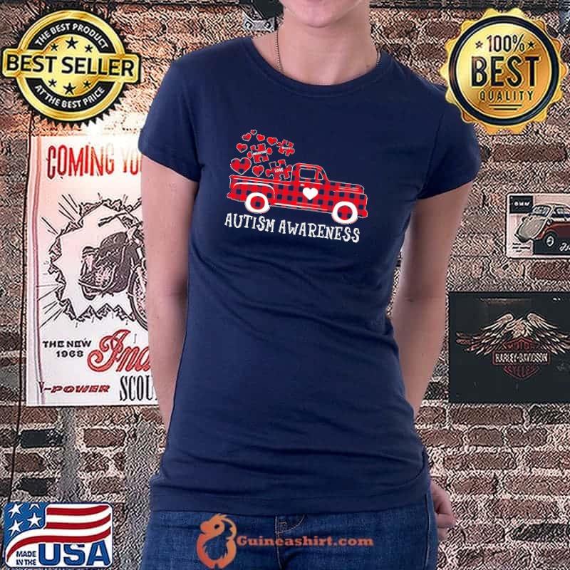 Awesome Autism awareness tractor red plaid Ladiestee