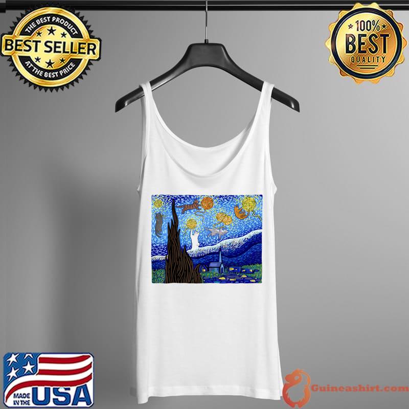 Awesome cat Crochet Starry Night T-Shirt Tank Top