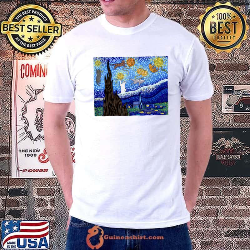 Awesome cat Crochet Starry Night T-Shirt