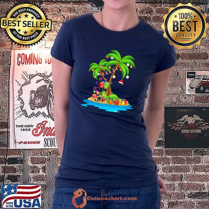 Awesome christmas Palm Tree Tropical Xmas Coconut Matching T-Shirt Ladiestee