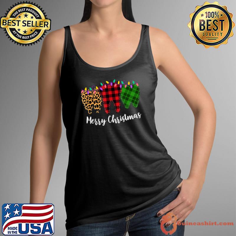 Awesome christmas Tooth Dentist Dental Assistant Teeth Leopard Plaid T-Shirt Tank Top