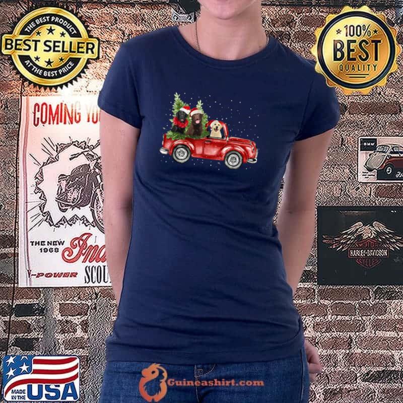 Awesome Labrador Retriever Riding Red Truck Xmas Merry Christmas T Shirt Ladiestee
