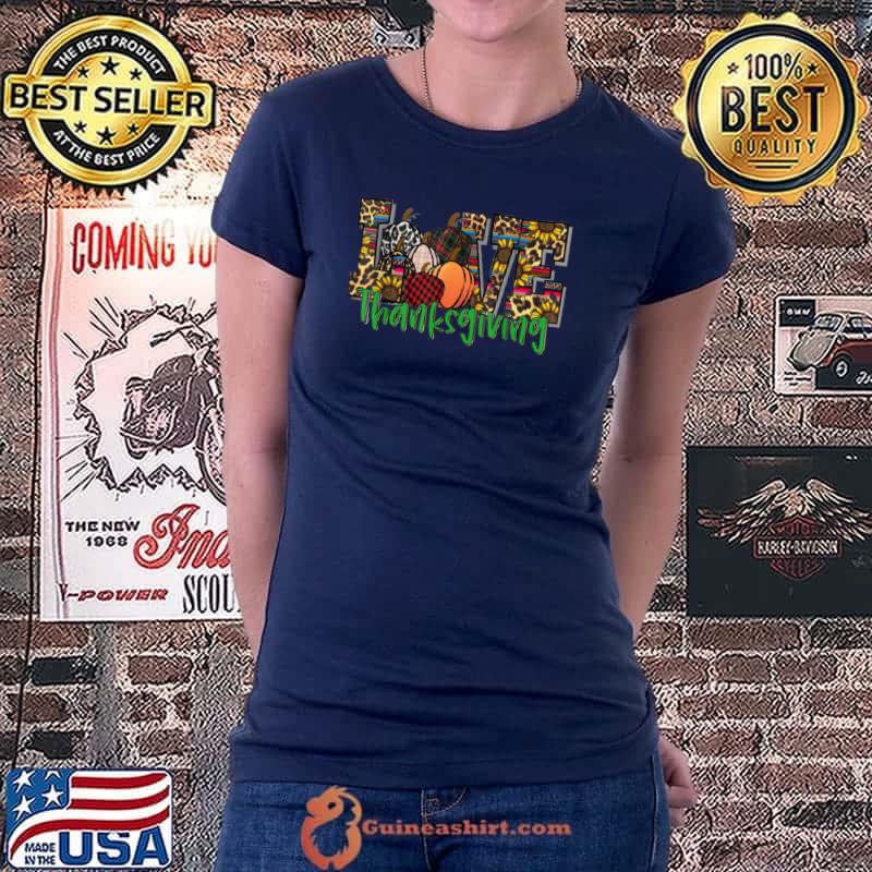 Awesome leopard Cowhide Pumpkins Love Thanksgiving Western Thanks T Shirt Ladiestee