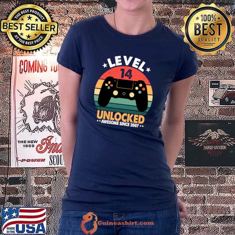 Awesome level 14 Unlocked Awesome 2007 14th Birthday Gaming Vintage T-shirt