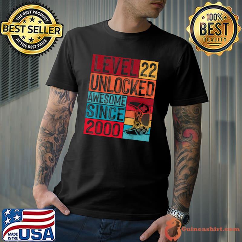 Awesome Level 22 Unlocked Awesome Since 2000 Vintage 22nd Birthday T Shirt