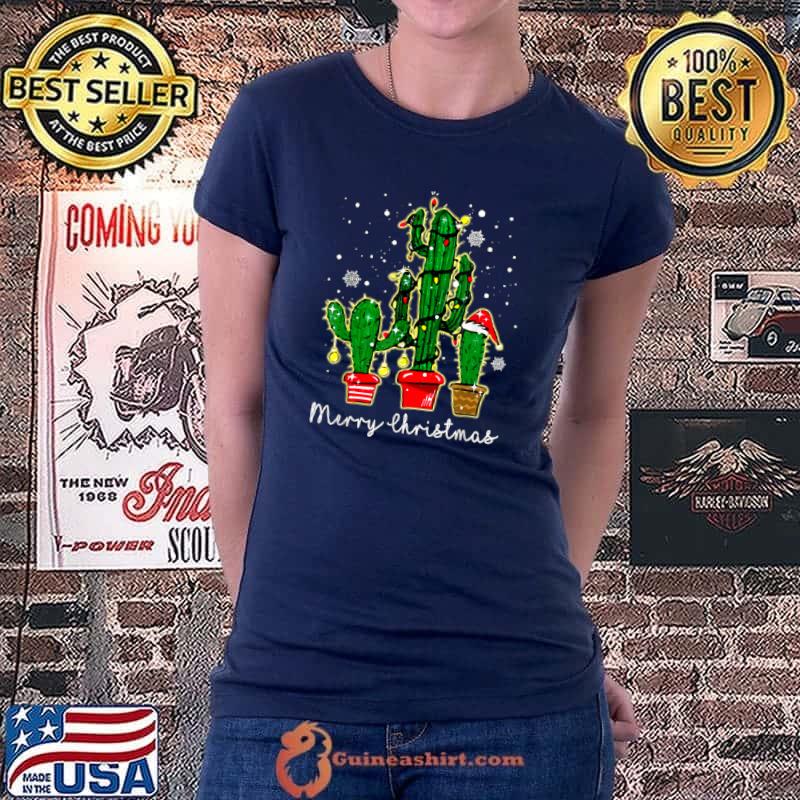 Awesome Merry Christmas Led Cactus T Shirt Ladiestee