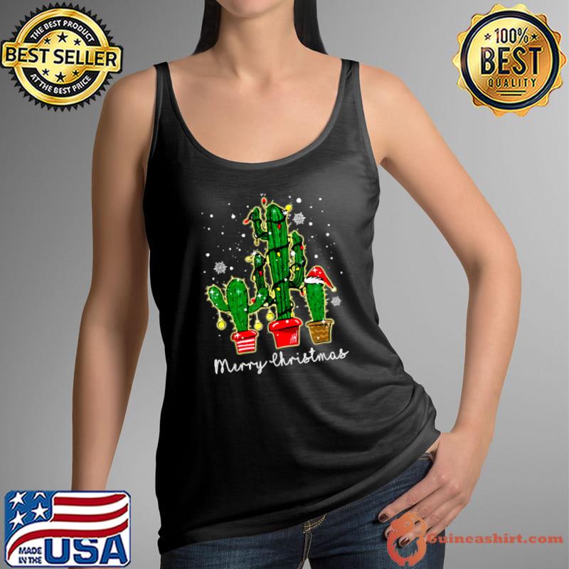 Awesome Merry Christmas Led Cactus T Shirt Tank Top