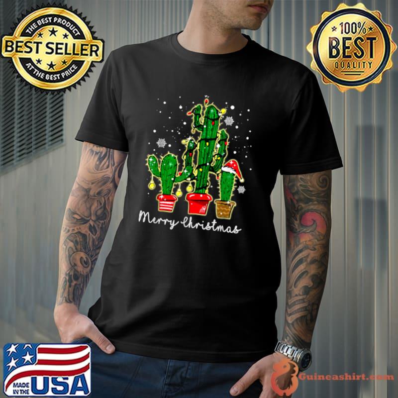 Awesome Merry Christmas Led Cactus T Shirt