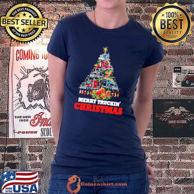 Awesome Merry Truckin Christmas Trucker Shirt Ladiestee