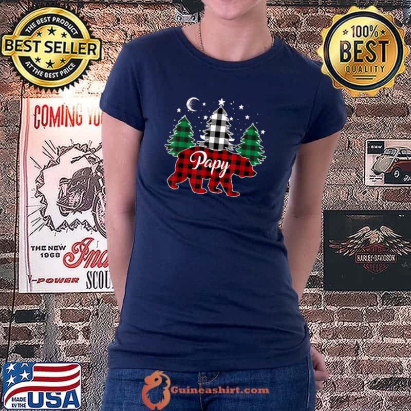 Awesome Papy Bear Buffalo Red Plaid Matching Family Christmas T Shirt Ladiestee