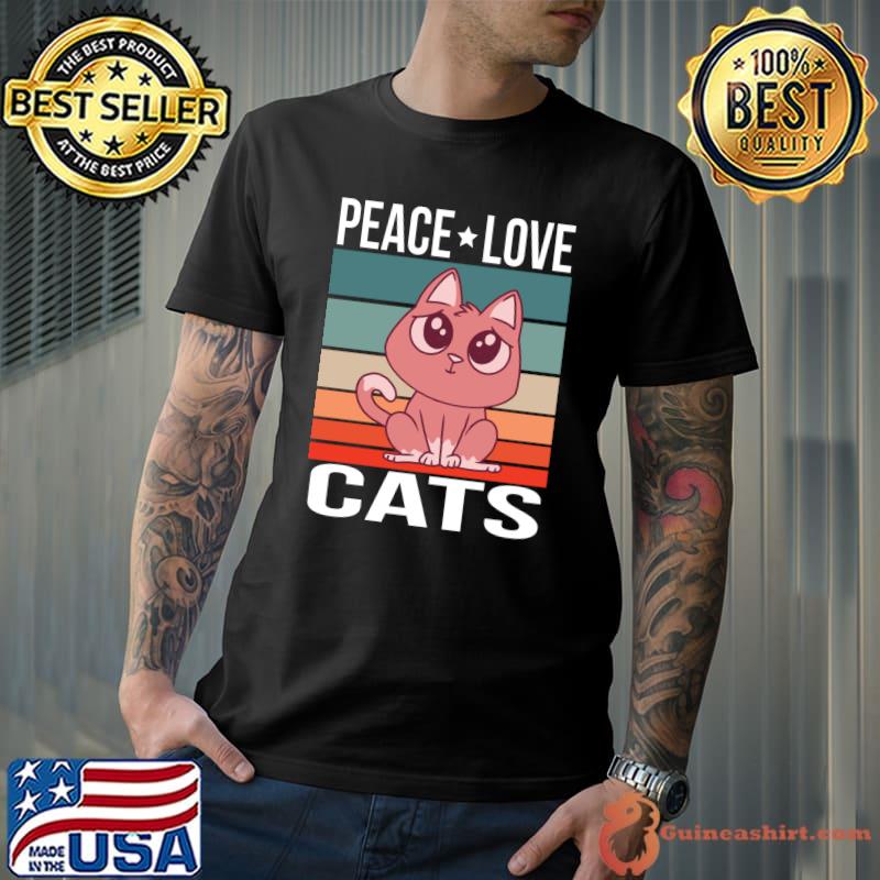 Awesome peace Love Cats Quote Retro Kitten Vintage T-Shirt