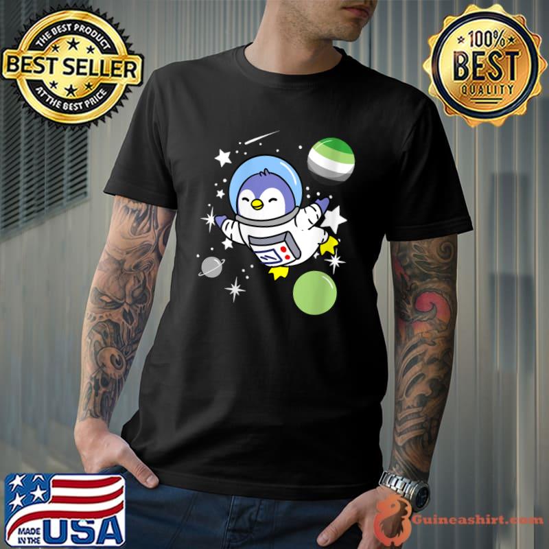 Awesome penguin Astronaut Aromantic Pride T-Shirt