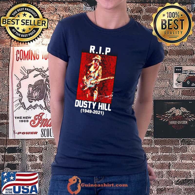 Awesome RIP Dusty Hill 1949 2021 Signature Bass Of The Rock Band ZZ Top Shirt Ladiestee