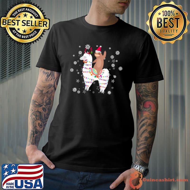 Awesome sloth With Santa Hat Riding Llama Christmas Pajama T-Shirt