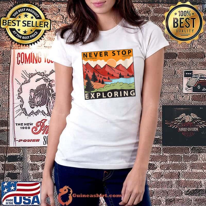 Awesome vintage Mountain exploring Outdoor Sun LandScape adventure T-Shirt Ladiestee