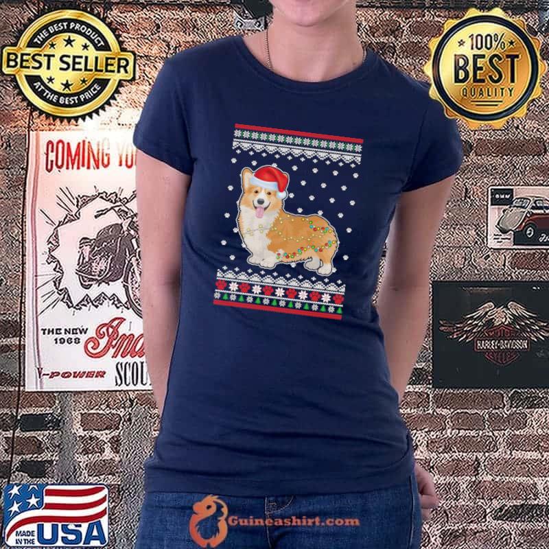 Best corgi Christmas Ugly Sweater Lights Dog Xmas T-shirt