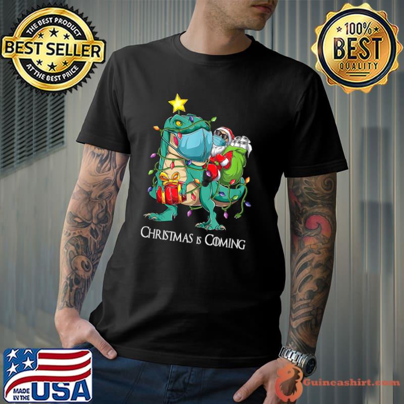 Best funny Christmas 2021 Santa riding Dinosaur Tree Rex men kids T-Shirt