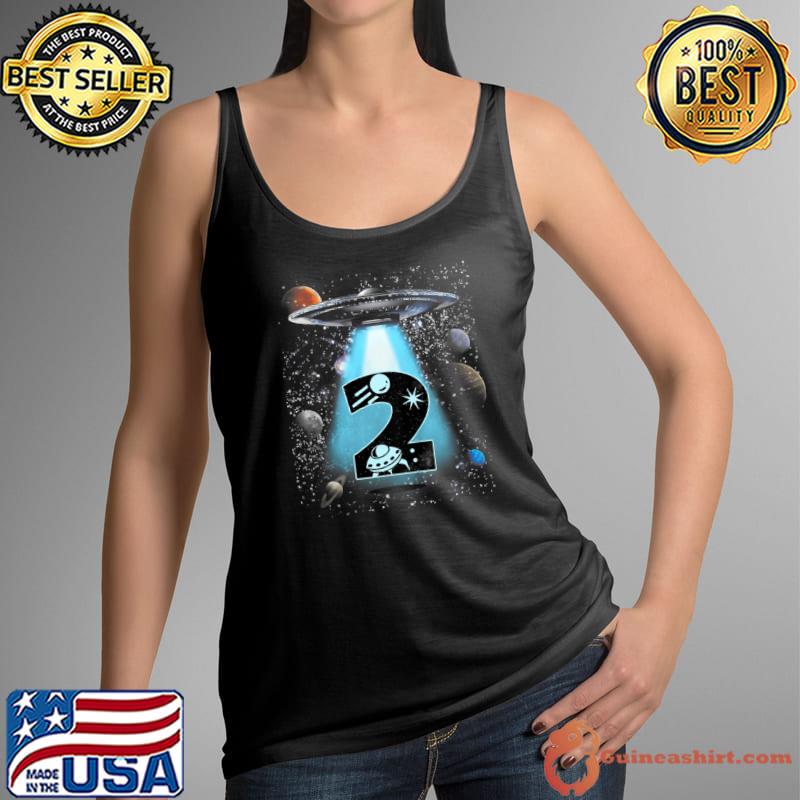 Best Kids 2nd Birthday Shirt For Boys 2 Years Galaxy Spaceship UFO T Shirt Tank Top