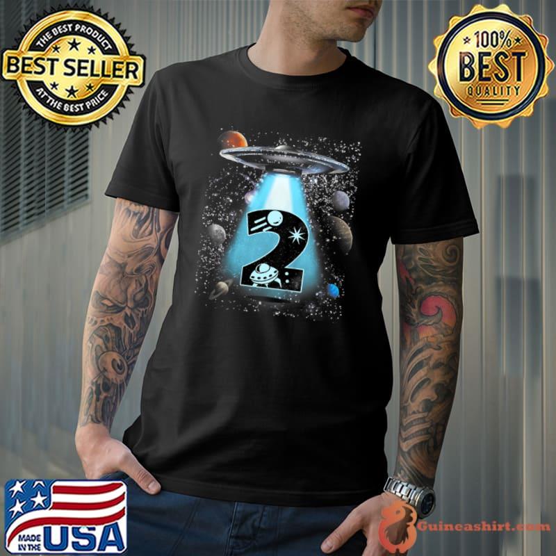 Best Kids 2nd Birthday Shirt For Boys 2 Years Galaxy Spaceship UFO T Shirt