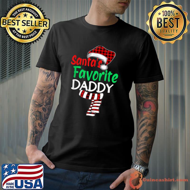 Best Mens Santa’s Favorite Daddy Christmas Santa Red Plaid Claus Dad T Shirt
