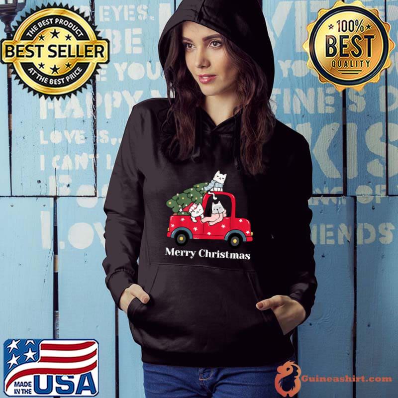 Best Merry Christmas Red Truck Cat Lover Pajama T-Shirt