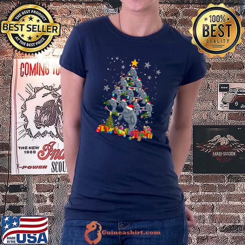 Best santa ELF Reindeer Manatee Xmas Tree Xmas Light Manatee T-Shirt Ladiestee