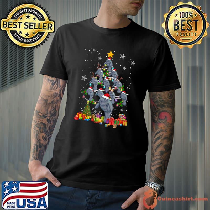 Best santa ELF Reindeer Manatee Xmas Tree Xmas Light Manatee T-Shirt Unisex