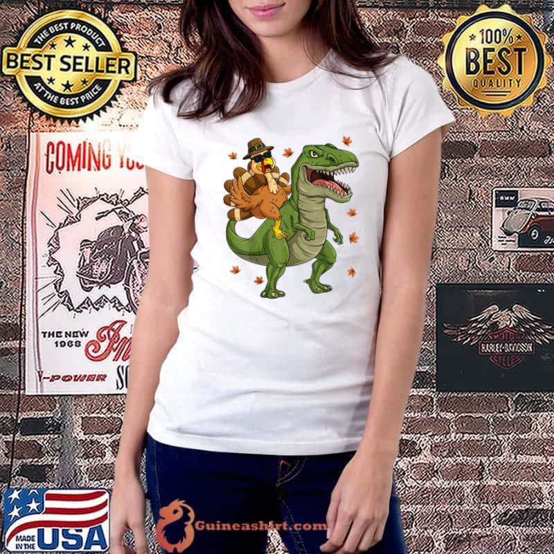 Best thanksgiving Turkey Riding T Rex Dinosaur Toddler Boys Kids T-Shirt Ladiestee