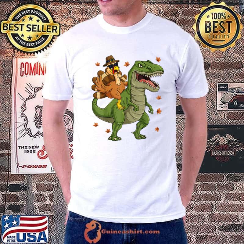 Best thanksgiving Turkey Riding T Rex Dinosaur Toddler Boys Kids T-Shirt Unisex