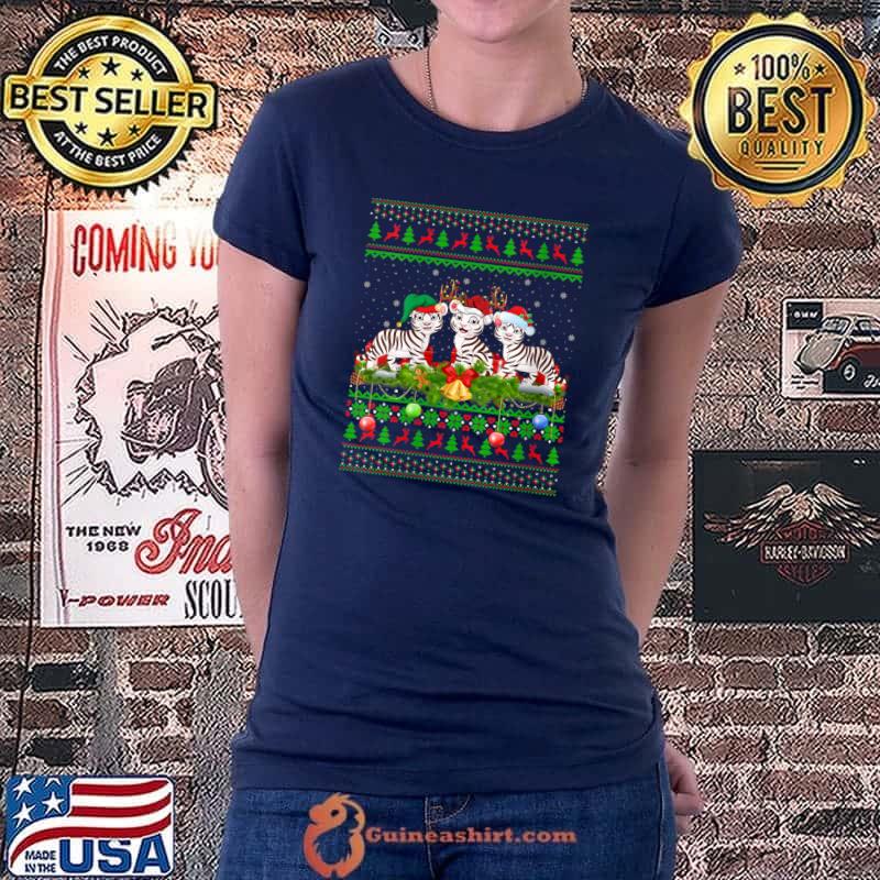 Best white Tiger Xmas Lighting Santa Ugly White Tiger Christmas T-Shirt