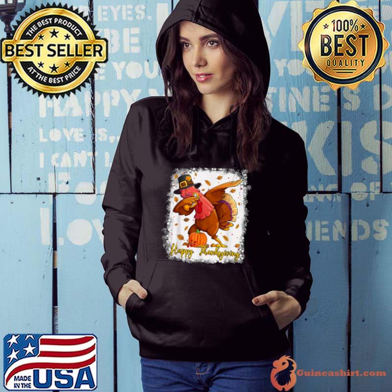 Bleached Happy Thanksgiving Dabbing Turkey Pilgrim Funny T Shirt