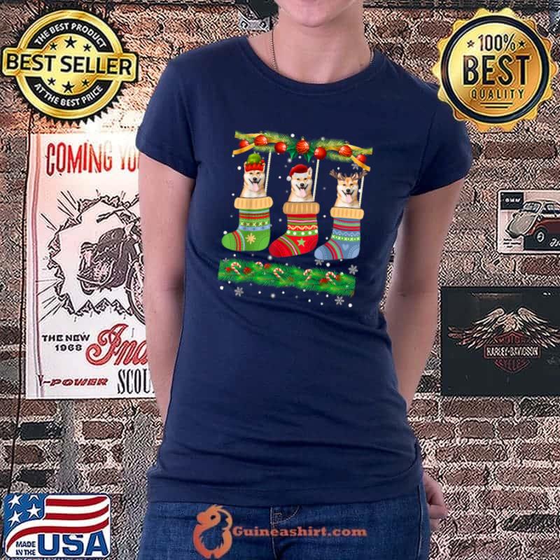 Christmas Pajama Shiba Inu Dog Puppy Lover Xmas Socks T Shirt Ladiestee