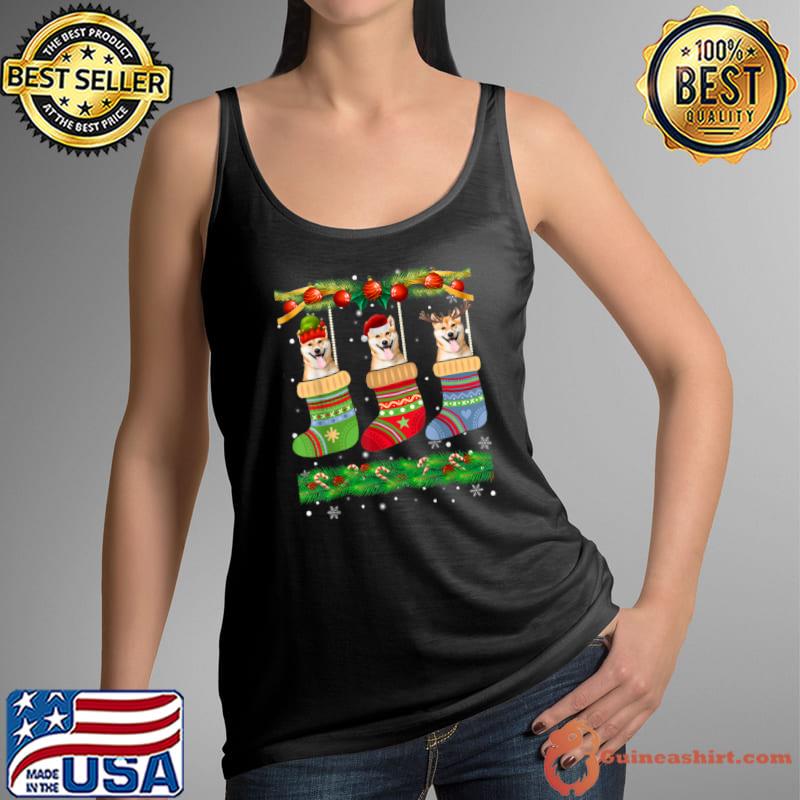 Christmas Pajama Shiba Inu Dog Puppy Lover Xmas Socks T Shirt Tank Top