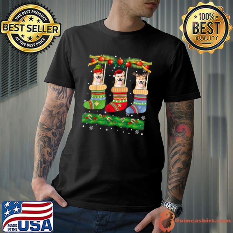 Christmas Pajama Shiba Inu Dog Puppy Lover Xmas Socks T Shirt Unisex