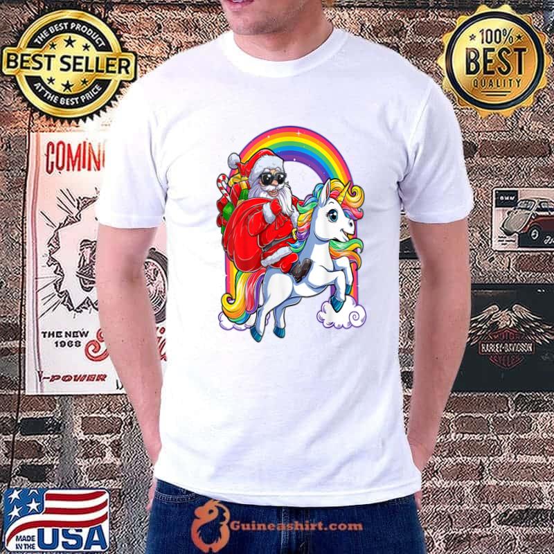 Christmas Santa Riding Unicorn Xmas T-Shirt Unisex