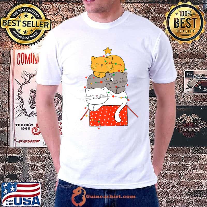 Cute Cats with Christmas Lights and Xmas Box Cat Lover Premium T-Shirt