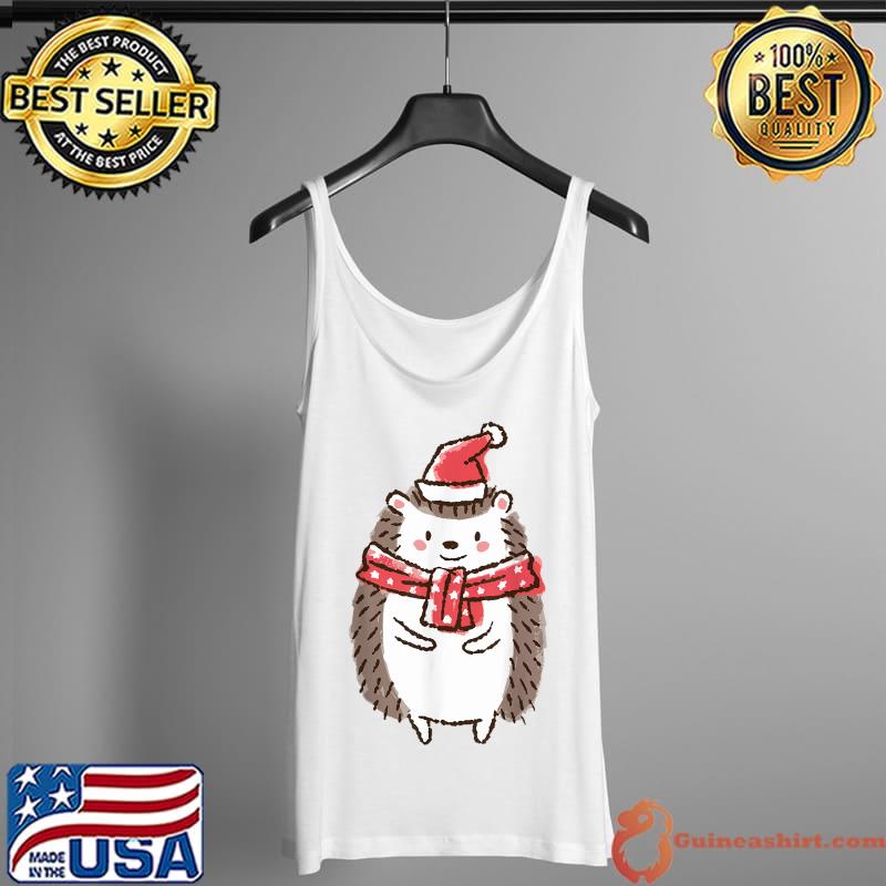 Cute Christmas Hedgehog Santa Hat Scarf T-Shirt Tank Top