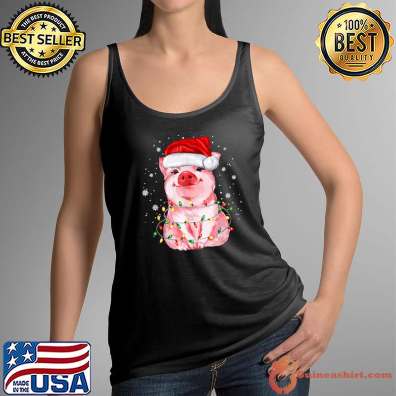Cute Pig Tree Christmas Lights Funny Xmas Pajama Matching T Shirt Tank Top