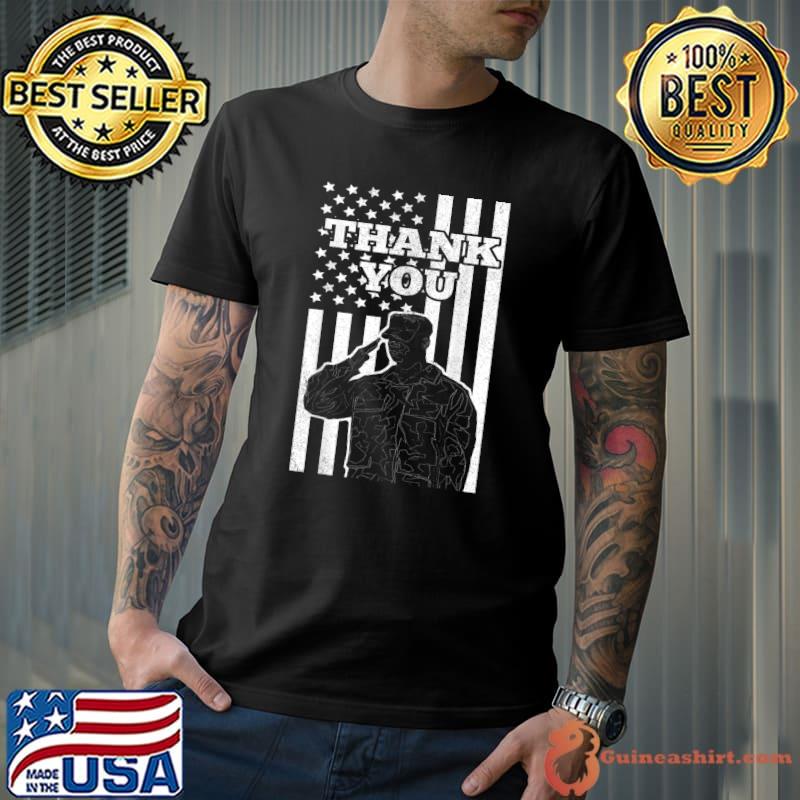 Distressed US Veterans Day Thank You Soldier Salute US Flag T-Shirt Unisex