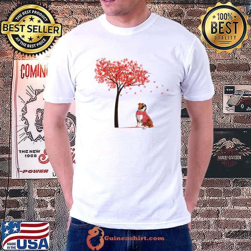 English Bulldog Maple Tree Thanksgiving Day Cute Dog Fall T-Shirt
