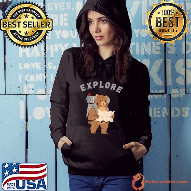 Explorer Backpacking Hiking Bear with Map T-Shirt