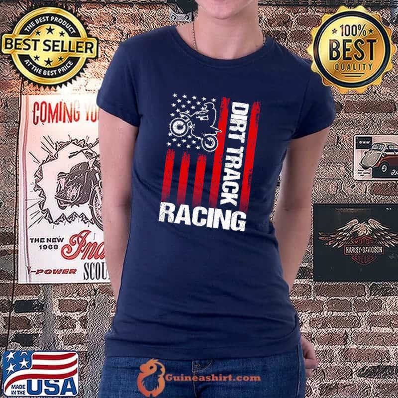 Funny american Flag Dirt Track Racing Bike T-Shirt Ladiestee